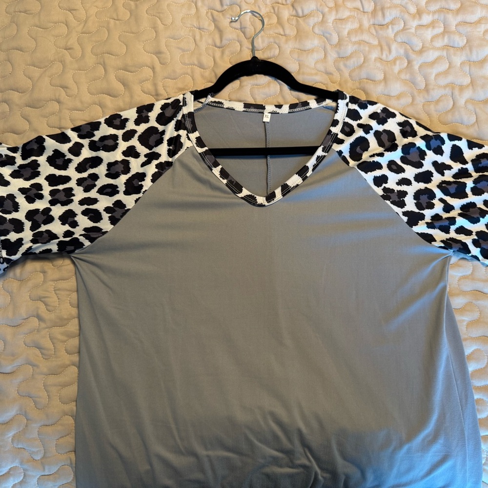Gray Leopard Print Women's Top